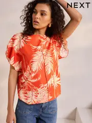 Red Flutter Sleeve Textured Smart Top (AJ3600) | $41