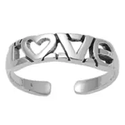 Love Toe Ring 925 Sterling Silver 5mm Band Adjustable