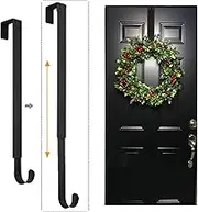 LBSUN Wreath Hanger, Adjustable Over The Door Wreath Hanger from 14.9 to 25 Inches & Wreath Holder & Wreath Door Hanger for Front Door Decor 20 lbs Larger Christmas Decorations Hook (Black)