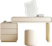 Retractable Dressing Table with Storage Dresser Vanity Desk with LED Mirror and Cushioned Stool Makeup Table for Bedroom