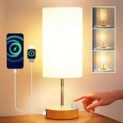 Clora Bedside Table Lamp Touch Lamp with Dual USB C+A Charging Ports Dimmable Modern Nightstand Night Lamp 3 Color Temperatures Fabric Shade Reading/Study/Bedroom/Living Room LED Bulb Included