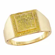 10k Yellow Gold Mens Round Yellow Treated Diamond Square Cluster Ring 1/4