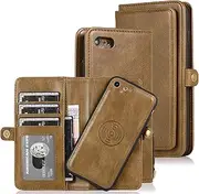 Cavor for iPhone SE 2020/ SE 2022 Wallet Case,for iPhone 7 / iPhone 8 Case,2 in 1 Magnetic Detachable Case Leather Flip Cover with Stand Feature & Card Slots & Wristlet Strap (4.7")-Brown