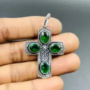 925 Sterling Silver Chrome Diopside Gemstone Jewelry Handmade Cross Pendant