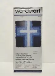 Wonderart Latch Hook Kit Cross Of Light Rug Wall Hanging 12"x12" Blue #426153