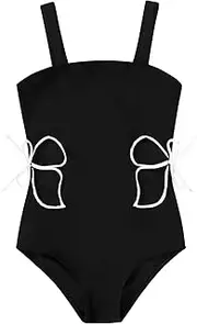 [YOUNGER TREE] Girls Swimsuit One Piece Bathing Suit Adjustable Straps Solid Color Cut Out Butterfly Girls' Swimwear for 7-14Y
