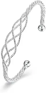 [NABTYJC] Sterling Silver Fashion Rope Wire Chain Wristband Cuff Bangle Bracelet with Two Beads Opening For Women Girls