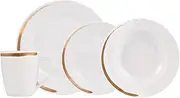 [Safdie & Co.] Round Rim Venice 16 Piece Dinnerware Set, Service for 4, Fiesta Dinnerware, Plates and Bowls Sets, Home Trends and Home Food Network Essentials, Porcelain Dinner Plates