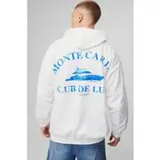 Mens White Oversized Monte Carlo Graphic Hoodie