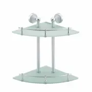Corner Glass/Stainless Shelf Dual Tiers Frosted Wall Storage Holder