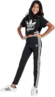 [adidas] Originals 3-Stripes Gleam Trefoil Logo Girls Active Pants Size L, Color: Black/Pink