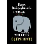 NEVER UNDERESTIMATE A GIRL WHO LOVES ELEPHANTS: LINED JOURNAL, LINED NOTEBOOK, GIFT IDEAS NOTEPAD