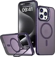 ELEPIK for iPhone 12 Pro Case, [Compatible with MagSafe] [Military-Grade Protective] [Built-in Adjustable Stand] Slim Protective Matte Silicone iPhone 12 Pro Phone Case, Purple