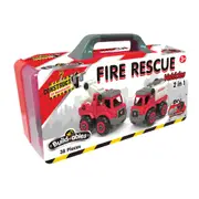 38pc Construct IT Buildables 2-in-1 Fire Rescue Truck Set w/ Case Kids 3+ Red