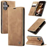 CaseMe iPhone 16+ Plus Classic PU Leather Folio Case Cover Apple 2024 [Brown]