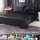 Silk Satin Flat Sheet Pillow case Kits Bedding Bedspread Textile Sheet Full King