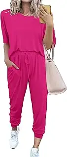 PRETTYGARDEN Women's Two Piece Outfit Short Sleeve Pullover with Drawstring Long Pants Tracksuit Jogger Set