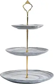 Tongke Porcelain Bone Cake Plate Stand Dessert Display Cakes Platter Food Rack (3 Tier-Grey)
