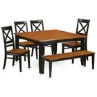 6 PC Dining room set with bench-Dining Table with 4 Wooden Dining...