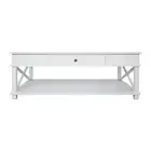 Hamptons Halifax Side Cross Coffee Table with Drawer White Natural Poplar