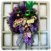 24 in Let The good Times Roll Mardi Gras Wreath, Free Ship Lantern Topper Avail