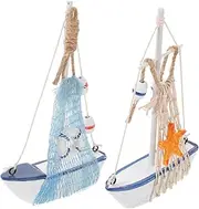 MAGICLULU Artisan Crafted 2pcs Mediterranean Sailboat Model Wooden Sailing Ship Ornament Decor for Friends