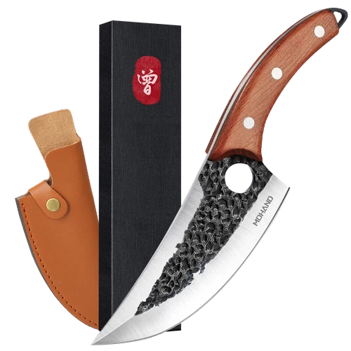 Hunting Skinning Fix Blade Knife Wood Handle With Leather Sheath Gift Box