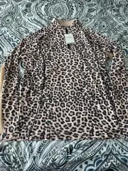 Kastel Denmark Long Sleeve 1/4 Zip Sun Shirt XL Leopard Animal Print NEW