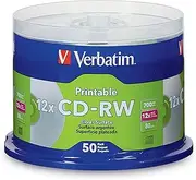Verbatim 95159 CD-RW 80 Minute Data Life Plus Inkjet Printable Silver