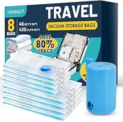 [WANALIT] Vacuum Storage Bags for Travel, 8 Pack (4S+4XS) Vacuum Seal Bags with Wireless Rechargeable Electric Pump, Travel Essentials Space Saving Bag for Clothes, Luggage, Carry-on Suitcase, Backpack, Trip