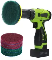 4 Inch Drill Power Brush Scrubber Scouring Pads, Includes Drill Attachment, 3 Re