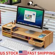 Computer PC Monitor Holder Stand Support Wood Rack Office Table Desktop Storage