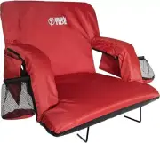 Stadium Seat with Back Support|2 Bleacher Hooks|4 Pockets|Red|Wide