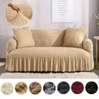 Ruffled Seersucker Sofa Cover for Living Room Thick Elastic Solid Stretch Couch