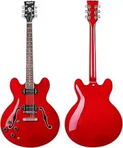 MUSOO 335 Style Left Hand P90 Jazz Electric Guitar Flame Maple Top Semi Hollow Body Chrome Hardware