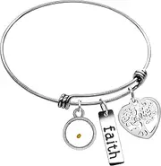 [Uloveido] Stainless Steel Tree of Life Bangle Mustard Seed Heart Pendant Cuff Bracelet Gifts for Women Teen-Girls Y639
