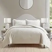 HUMESIIL Luxury Velvet King Comforter Set, 3 Pieces Reversible Comforters King Size with 2 Pillow Shams, Brushed Solid Microfiber Back, All Season Cozy, Soft, Warm, Lightweight (Beige, 104x90 Inch)