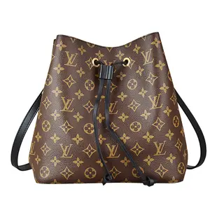 LV M44020 經典Monogram花紋NeoNoe系列牛皮鑲飾束口斜背水桶包(黑)