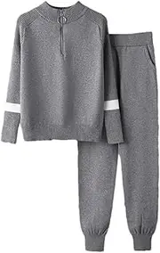 [Generic] Women's Quarter Zip Knitted Pullovers Elastic Waist Loose Fit Pants Matching Sets Lounge Set Jogging Tracksuits