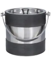 Peyton Lane Gray Leather Handmade Ice Bucket with Lid