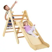 Costway Climb Playset 2in1 Wood Climbing Frame Slide Set Triangle Ladder w/Ramp Home Daycare Gifts