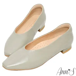 Ann’S奶奶鞋-超軟牛油皮小方頭深口平底鞋-灰