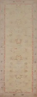Geometric Wool Carpet Muted Ziegler Style Timeless Hallway Runner 3x10 Ft