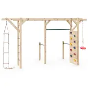 ROVO KIDS Monkey Bars Wooden Climbing Frame Set, with Climbing Wall, Disc Swing, Rope Ladder