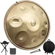 LOMUTY Handpan Drum for Beginners, 22 Inch D Minor Kurd 9 Notes - 440Hz Hand Drum Set for Music Therapy, Meditation & Outdoor Performances (Gold)