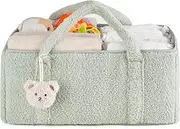 Dahey Baby Diaper Caddy Organizer with Bear, Nursery Storage Basket Gifts for Newborn Shower Essentials, Handle Portable Car Diaper Bag for Baby Changing Table Baby Registry Stuff, Green