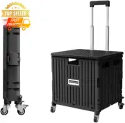Foldable Shopping Trolley 65L Rolling Utility Cart w/ Wheels Handle - Black