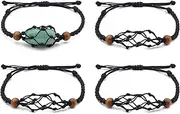 [WEWAYSMILE] 4Pcs Empty Crystal Bracelet Holder Adjustable Stone Cage Cord Bracelet Nylon Braided Crystal Cage Bracelet Holder with Natural Wood Beads for Bracelet Charm Jewelry Making