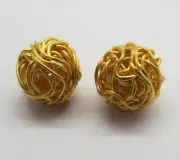2 Pieces Beads Wire Wrapped Round Beads 22K Gold Beads Hill Tribe Handmade Bead