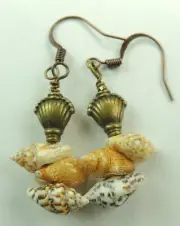 Sea Shell Drop Dangle Earrings Bronze Shell Beads Beach Handmade Jewelry